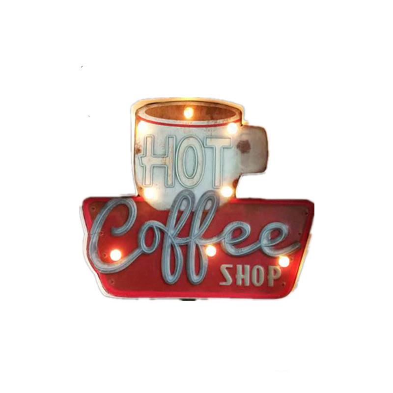厂家咖啡厅墙壁复古壁挂家居LED灯软装门店铁皮画立体装饰