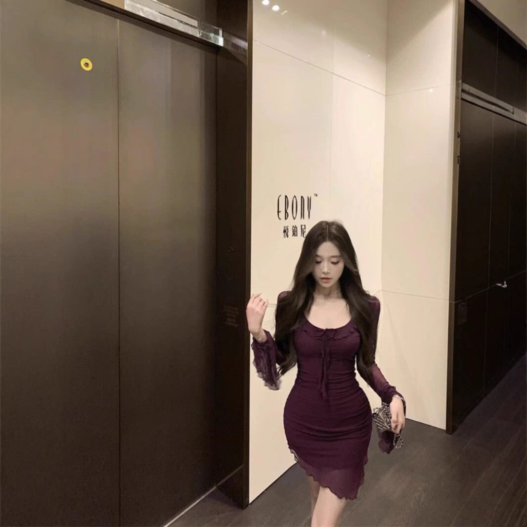 御姐风性感显身材连衣裙女紫色诱惑绝美夜场辣妹修身包臀短裙子