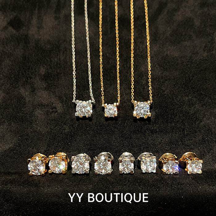 YYBOUTIQUE钻石耳钉    项链一克拉高级感仿真钻纯银求婚礼物