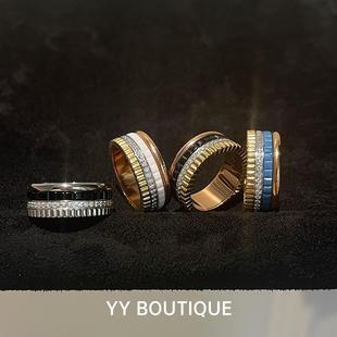 YYBOUTIQUE 可旋转 转动 陶瓷戒指黑白蓝18k多层男女转运缎带条纹