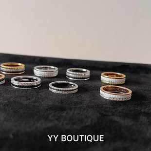 YYBOUTIQUE 转运时来运转情侣黑白陶瓷戒指18k金多层男女高级感