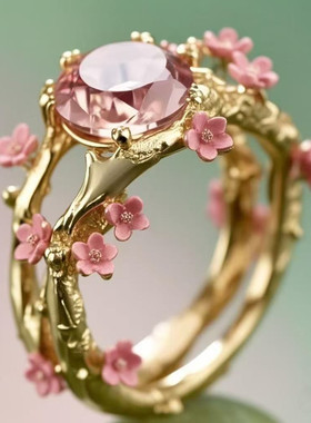 独立站热卖小清新戒指粉色小花朵时尚个性ins风女士指环粉色戒指