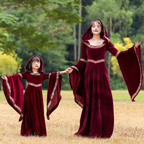 品色服饰万圣节亲子服装欧洲中世纪复古宫廷小红帽吸血鬼女巫婆服