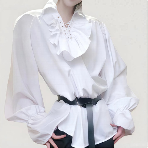 万圣节吸血鬼衬衫中世纪宫廷荷叶领 格里菲斯cosplay服男女装