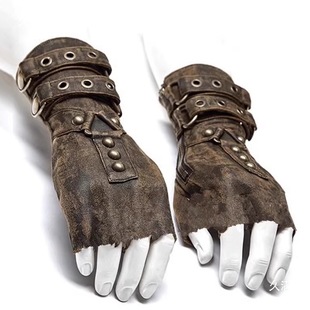 中世纪蒸汽朋克男士铆钉皮带扣手套复古护手哥特风漏手指机车护腕