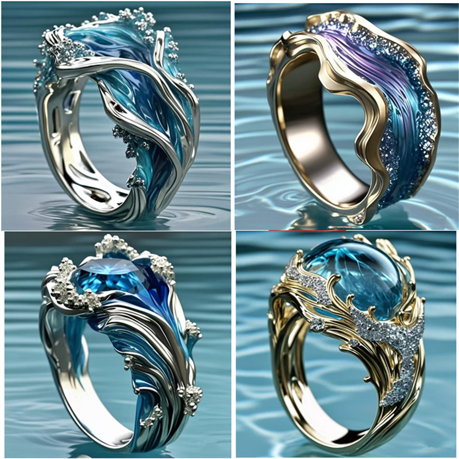 Wave Ring 海洋系列海浪树脂戒指女士波浪开口戒
