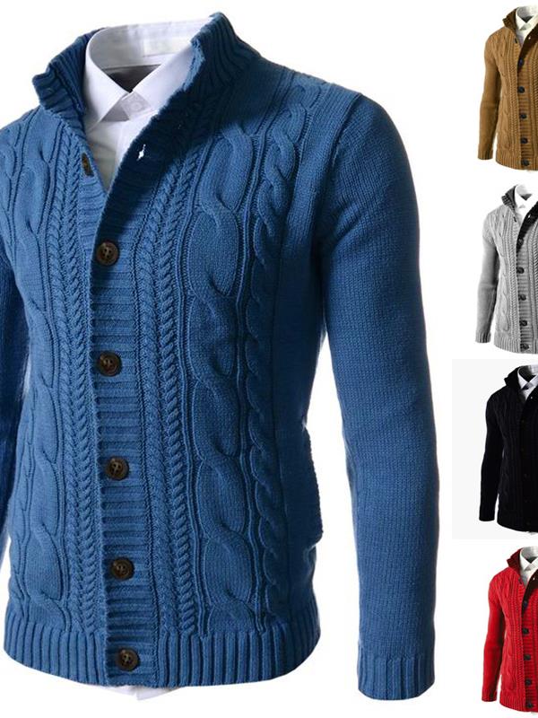 2023秋冬欧美休闲单排扣立领开衫毛衣男宽松大码外套Men Knitwear