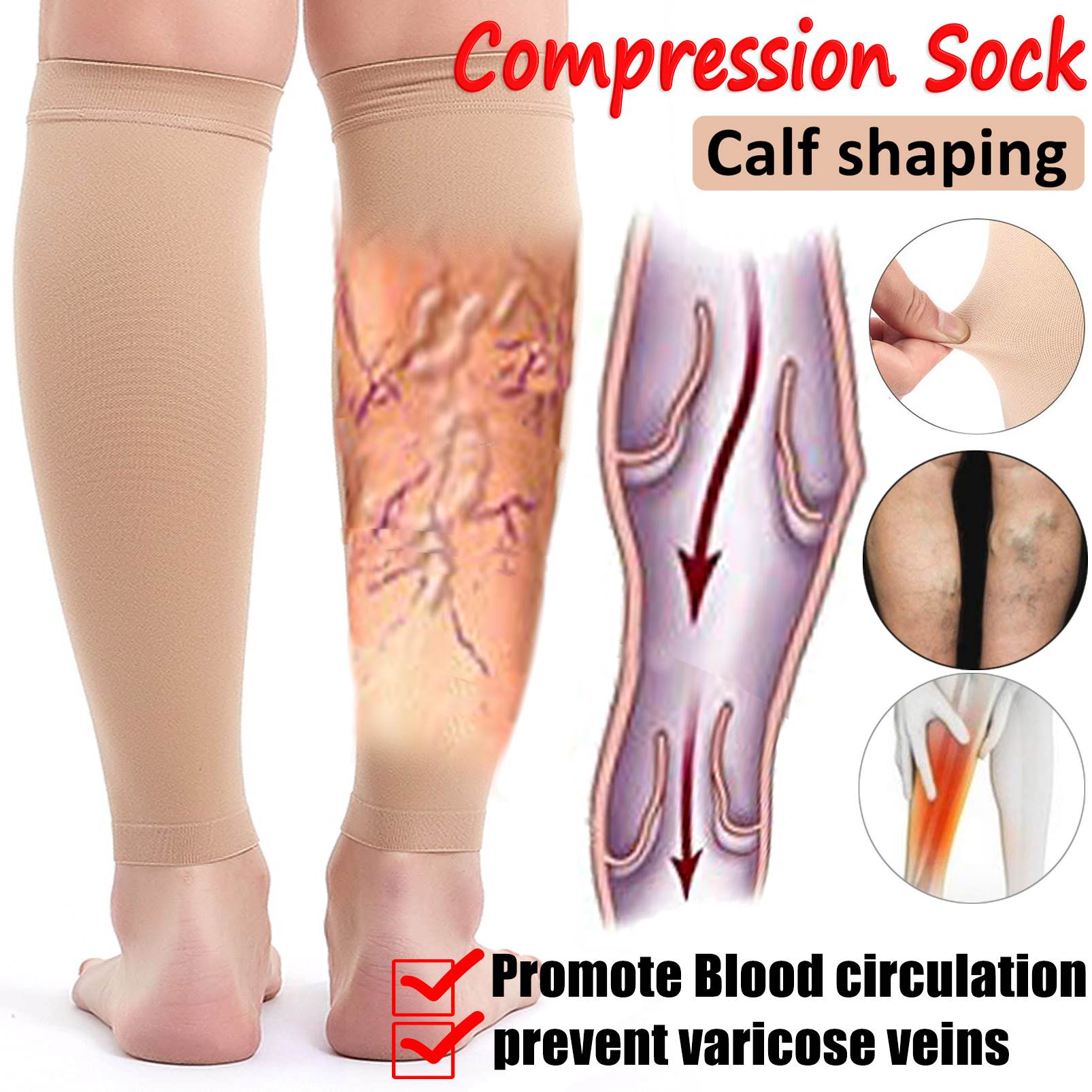 1pair Compression Socks Prevent Calf Varicose Ve Soreness Wo