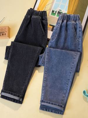 M-4XL fashion women jeans denim ladies pants松紧腰宽松牛仔裤