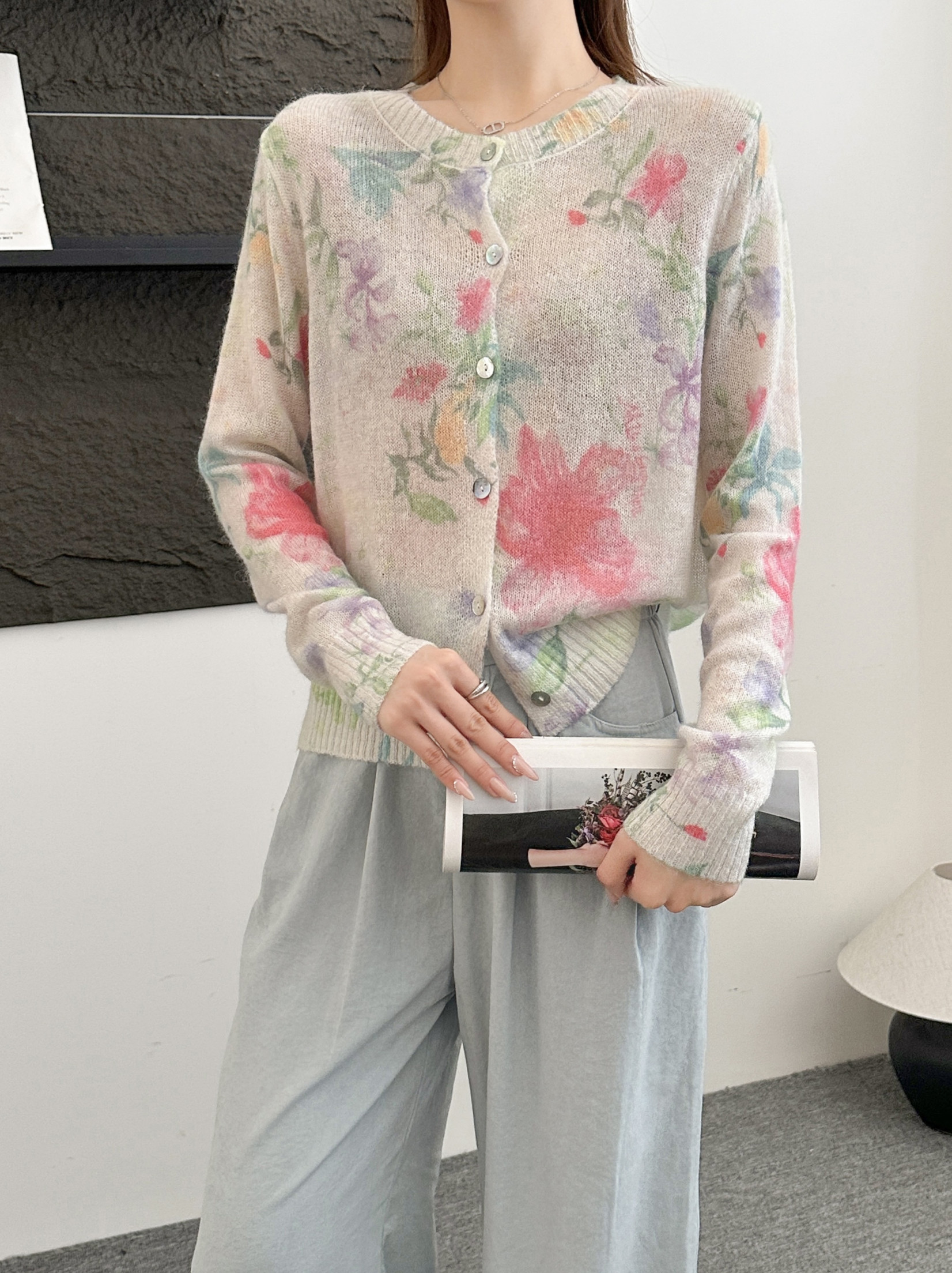 2025新款宽松百搭马海毛羊毛针织开衫毛衣外套女