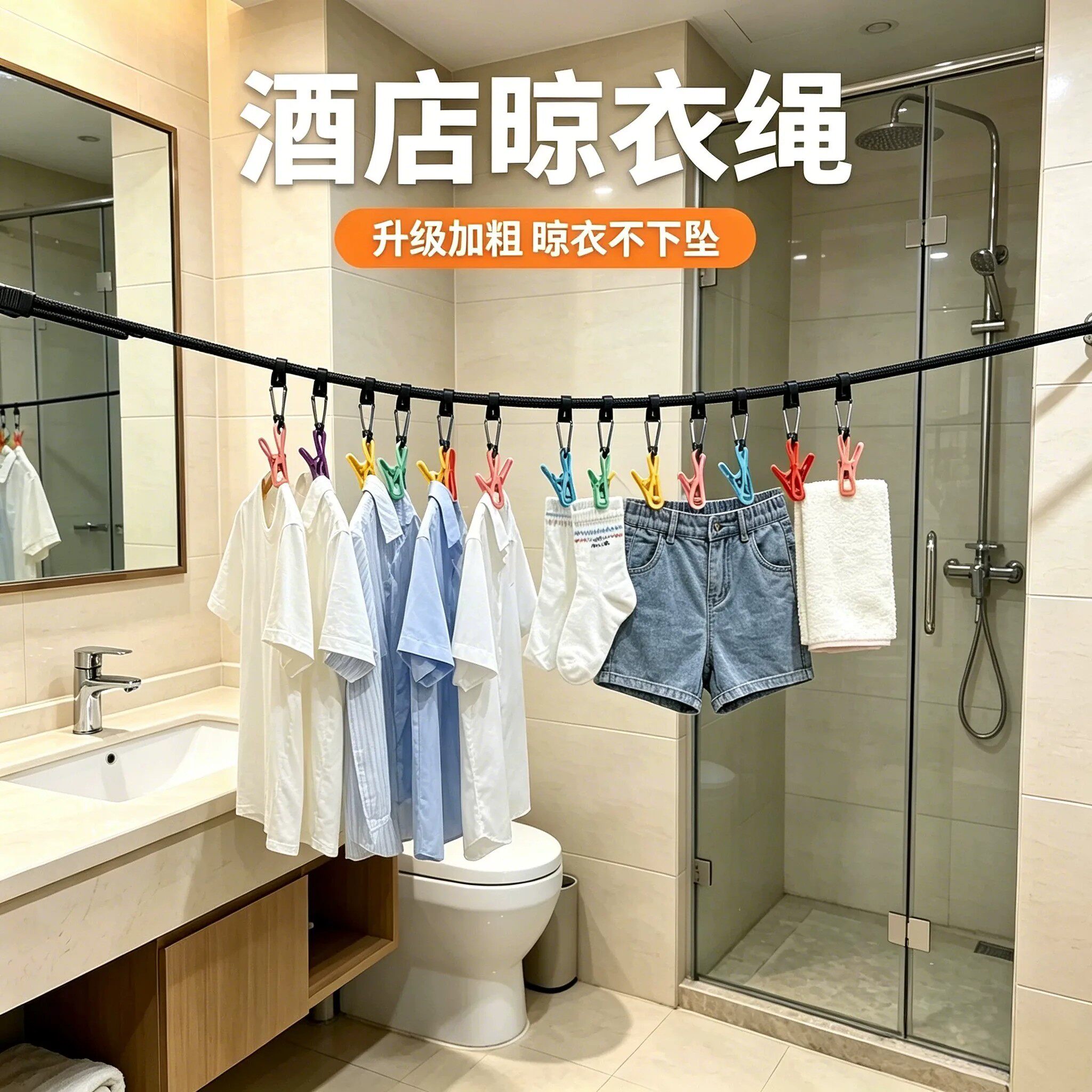 日本旅行便携式晾衣绳酒店2026加粗户外晒被子神器折叠衣架晒衣绳