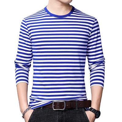 际谦纯棉质蓝白色水手服长袖T恤