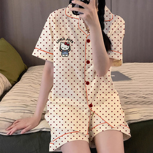 日系HelloKitty凯蒂猫萌趣睡衣女夏季 甜美休闲两件套 短袖 短裤
