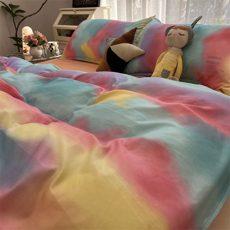 ins渲染彩色小清新床上四件套水洗棉文艺被套床单学生宿舍三件套
