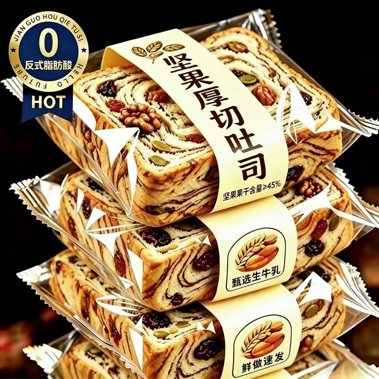 全麦坚果厚切吐司面包早餐整箱办公室代餐主食零食休闲小吃食品