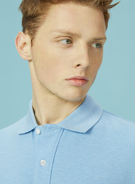 【商场同款】Lavico/朗维高蓝色翻领短袖T恤亲肤全棉POLO衫舒适