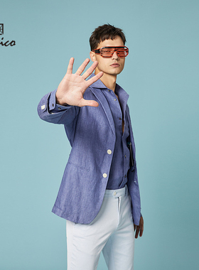 【100%亚麻】Lavico/朗维高男装时尚休闲单西浅蓝活力舒适外套