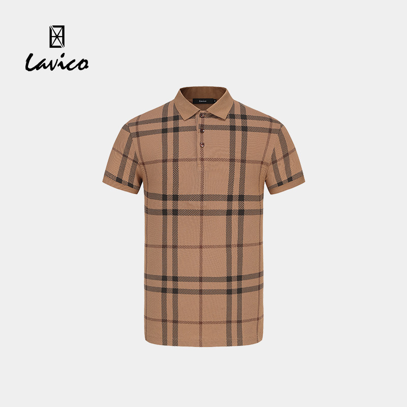 【商场同款】Lavico/朗维高男士时尚商务休闲格子短袖T恤polo短袖