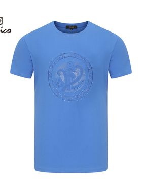 【商场同款】Lavico/朗维高男士新商务时尚休闲蓝色圆领短袖T恤