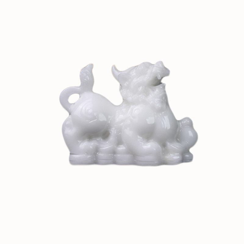 天然白玉貔貅摆件招财公母一对玉石皮丘客厅玄关公室端礼品