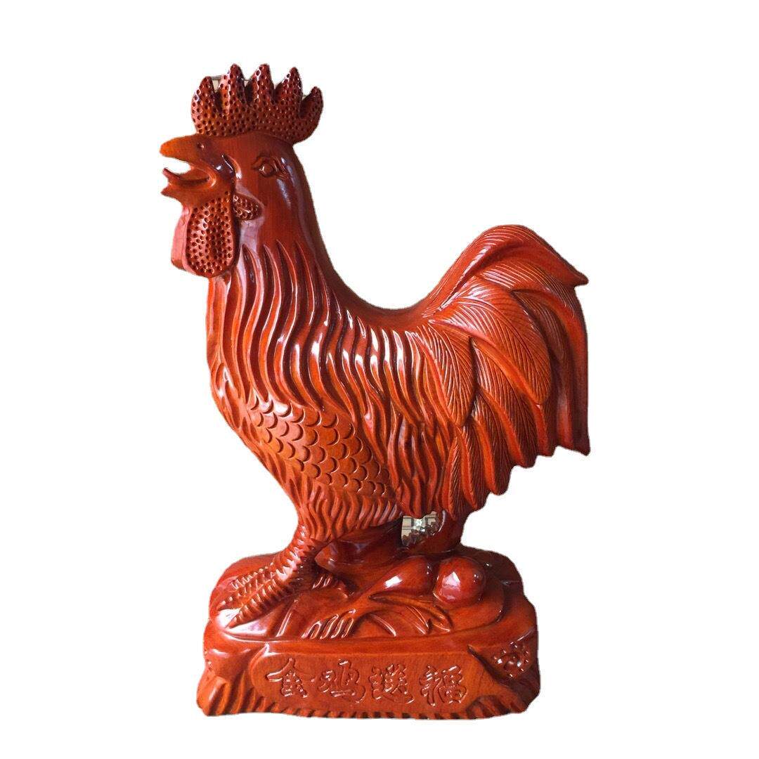 花梨木金鸡送福十二生肖实木质雕刻家居装饰品大公鸡根雕工艺品