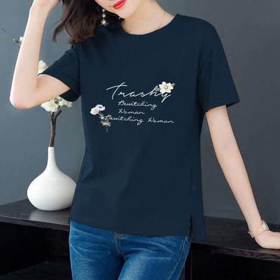 Pure cotton casual printed short-sleeved T-shirt loose