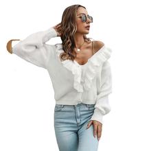 Ruffled loose knitted sweater cardigan coat for women long