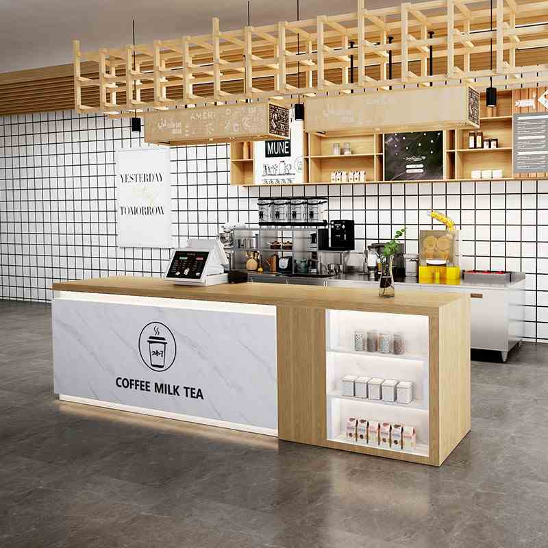 奶茶店吧台简约现代收银台蛋糕甜品店水果店水吧台前台接待台小型