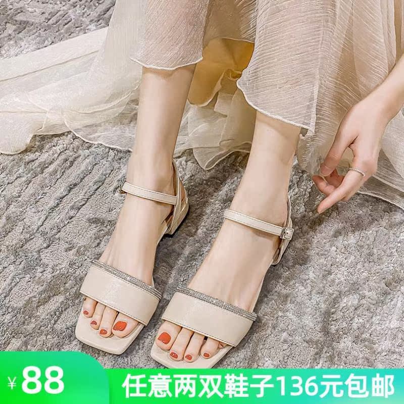 凉鞋女夏平底2021年新款一字带学生低跟仙淑女法式大