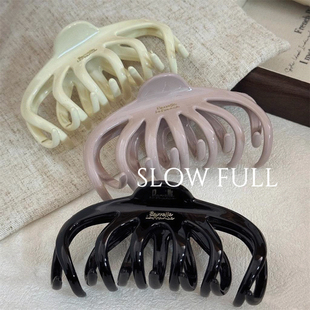 藕粉紫奶油质感抓夹带标纯色发夹法式慵懒发抓后脑勺盘发鲨鱼夹子