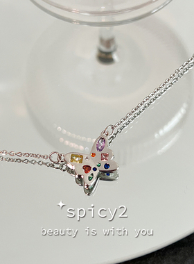 ins风小众设计项链彩色蝴蝶百搭