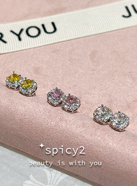 spicy2 经典贵气高级感方形彩钻耳钉2025春夏新款简约轻奢耳饰潮