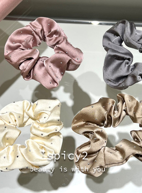 spicy2 日韩水钻光泽感弹力缎面大肠发圈褶皱简约百搭网红发绳女