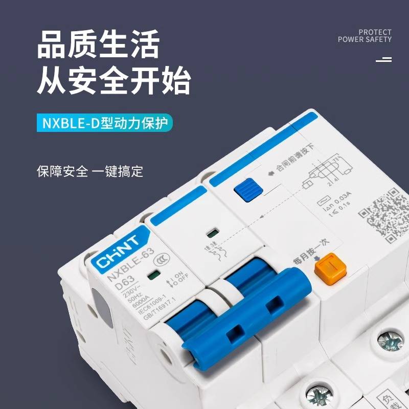 新款正泰漏电保护器带空气开关2p漏保过载220v家用D型NXBLE三相断
