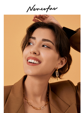 neverfar吴谨言同款环扣白贝母项链粗链小众高级感女士叠戴欧美