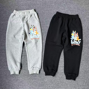 外贸日单B鲁伊狗狗儿童纯棉毛圈松紧腰休闲长裤束腿裤卡通动漫
