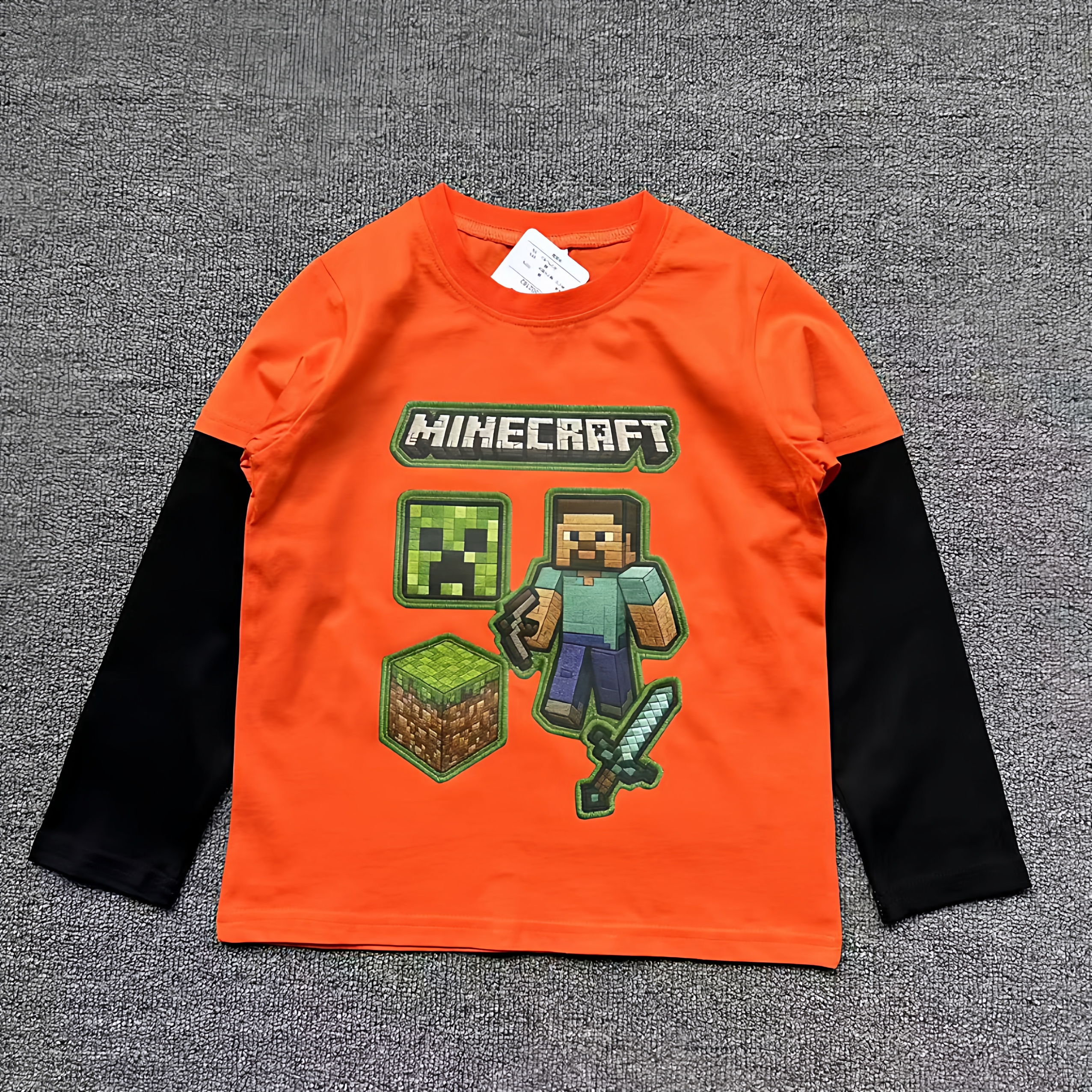 外贸日单春秋款男童我的世界卡通动漫印花纯棉长袖T恤打底衫上衣