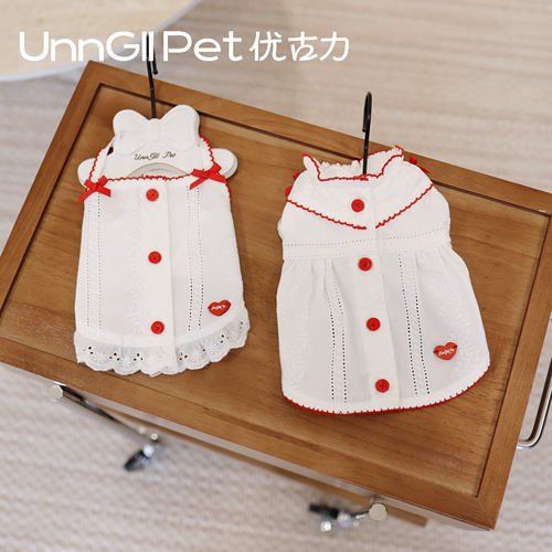 UnnGllPet优古力原创春夏重工法式镂空刺绣吊带裙花边宠物狗衣服