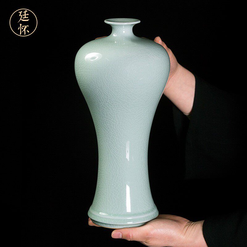 廷怀窑汝窑北宋张公巷卵青釉大号梅瓶 中式复古汝瓷花瓶摆件花插