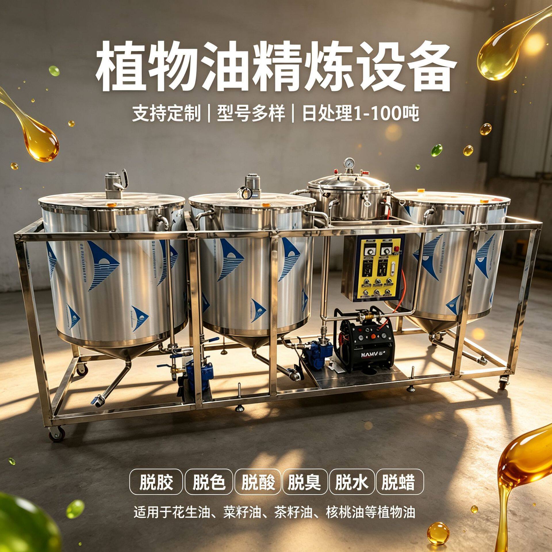 植物精油提炼机器 花生油大豆油脱磷他脱酸设备 椰子油精炼机