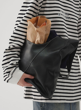 进化论/Pomiimo（原moodi）超软牛皮宽肩带通勤单肩斜挎托特包