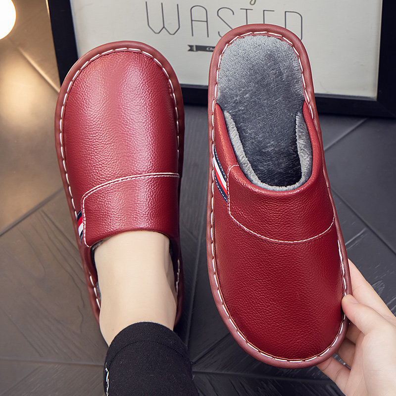 保暖皮拖鞋室内情侣男女防滑秋冬季居家软底拖鞋1119h