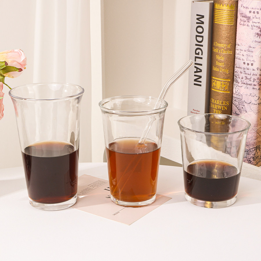 高颜值ins玻璃杯韩式反口杯扩口杯简约玻璃杯子拿铁冰美式咖啡杯