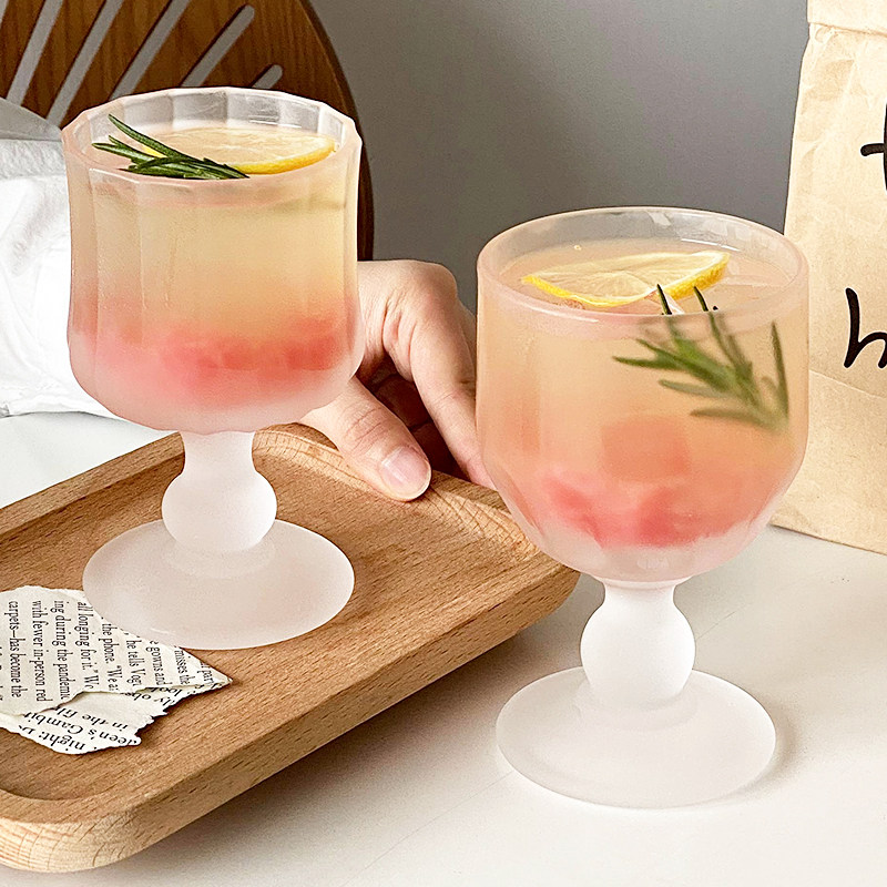 复古磨砂高脚玻璃杯子红酒洋酒杯饮品杯设计感小众设计创意高颜值
