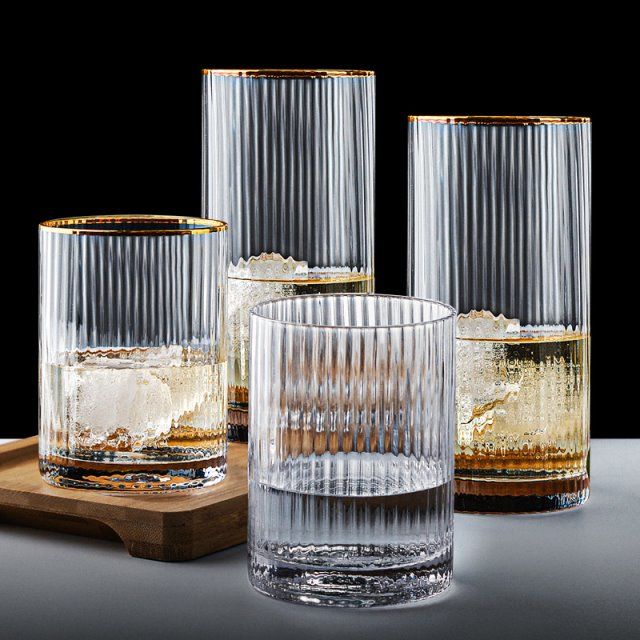 ins竖纹耐热玻璃杯饮料拿铁茶杯