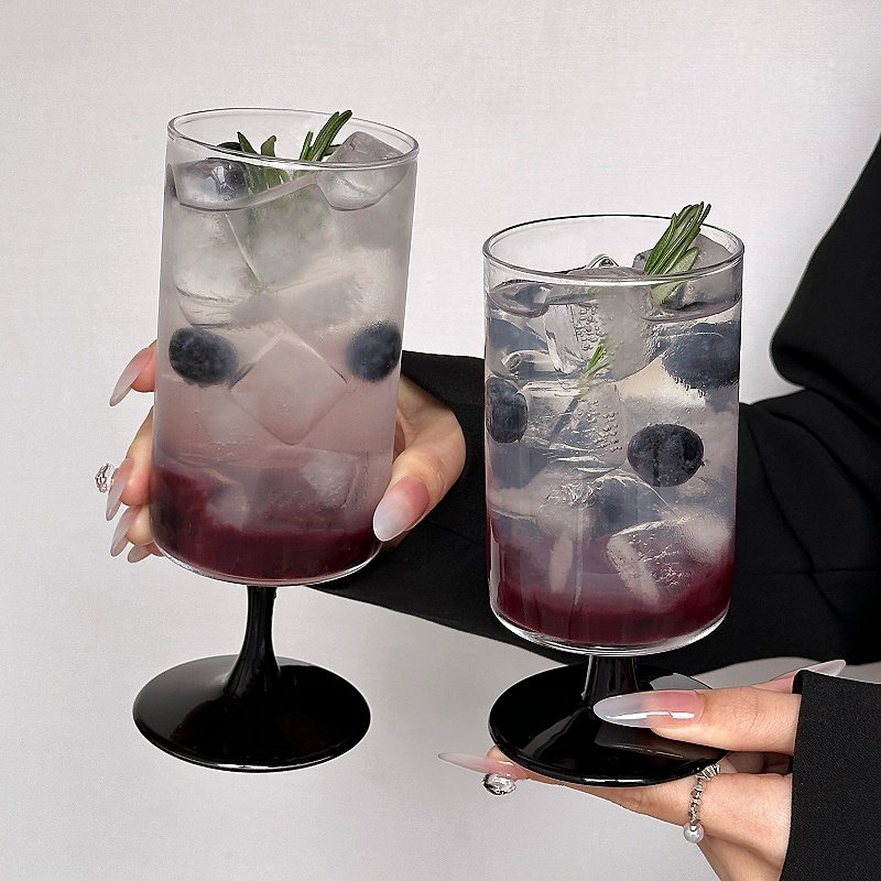直筒高脚杯黑底高款创意高级氛围红酒杯小众个性设计玻璃杯果汁杯,餐饮具,玻璃杯,淘宝优惠券,粉丝福利购,淘宝优惠卷