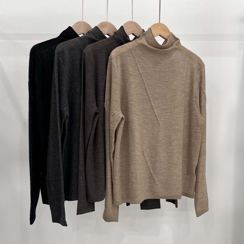 天花板来了～康赛妮80支精纺100%山羊绒中领卷边套衫气质针织打底