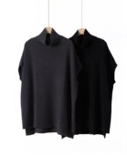 山月云织100%纯山羊绒高领斗篷女宽松针织衫 毛衣背心式 披肩外搭