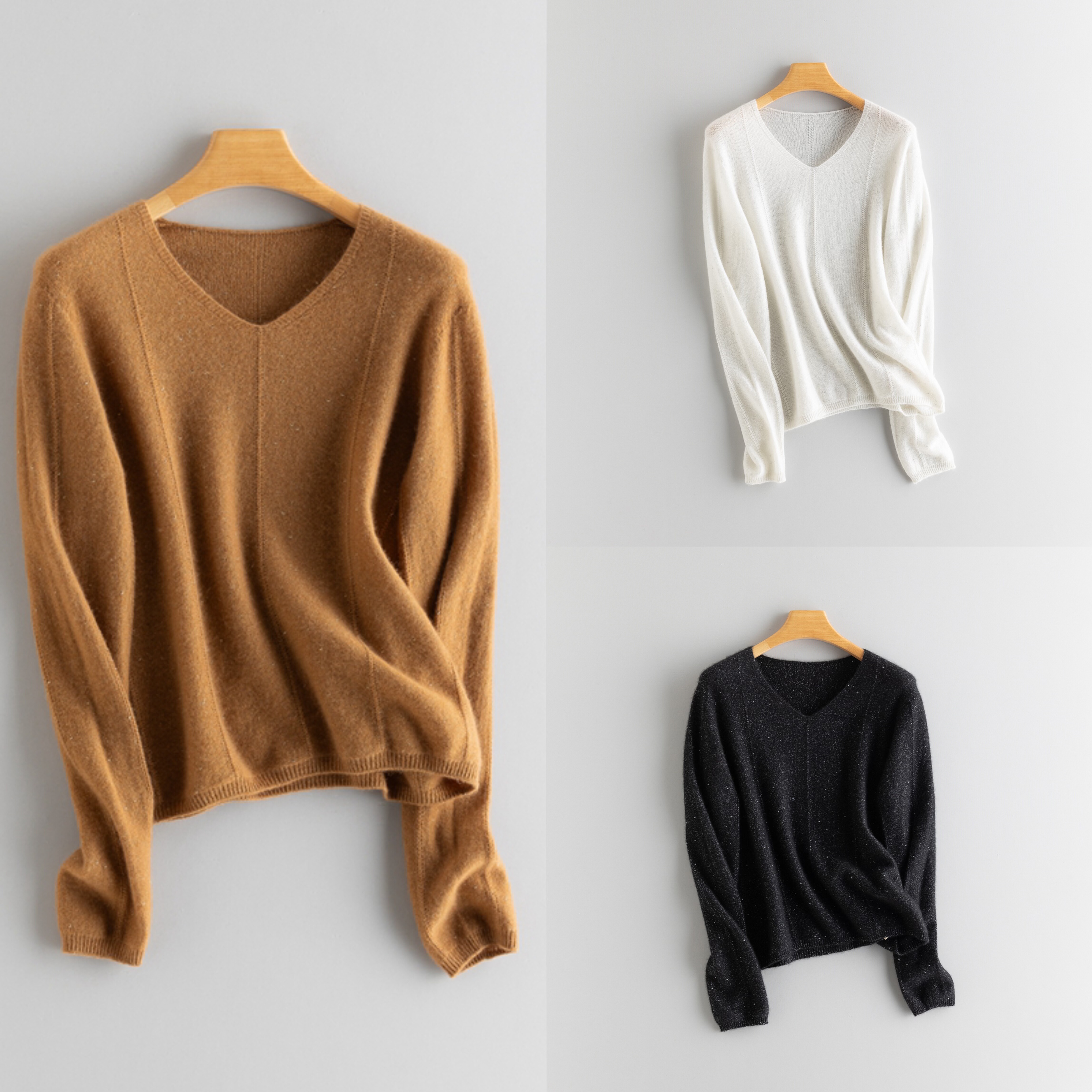 pure cashmere 100%山羊绒V领打底衫简约气质百搭针织上衣25秋新