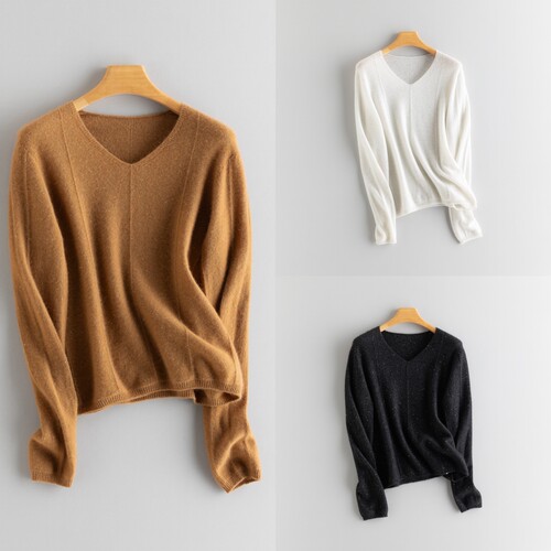 pure cashmere 100%山羊绒V领打底衫简约气质百搭针织上衣25秋新